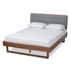 Baxton Studio Natalia Mid-Century Modern Dark Grey Fabric Upholstered and Ash Walnut Finished Wood Full Size Platform Bed